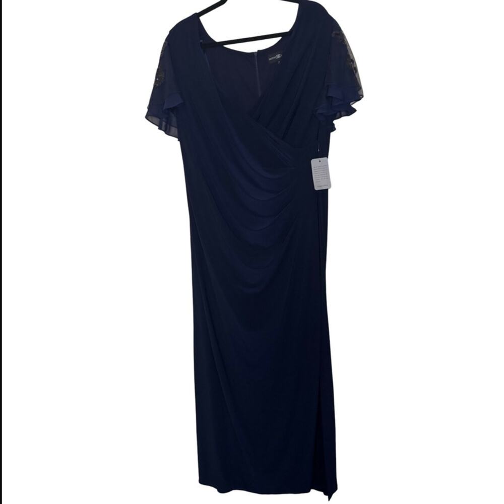 Betsy & Adam Plus Long Jersey Knit Sequin Sleeve Dress - Navy 22W